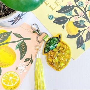 HANDMADE Lemon Beaded Keychain Bag Charm with Tassel